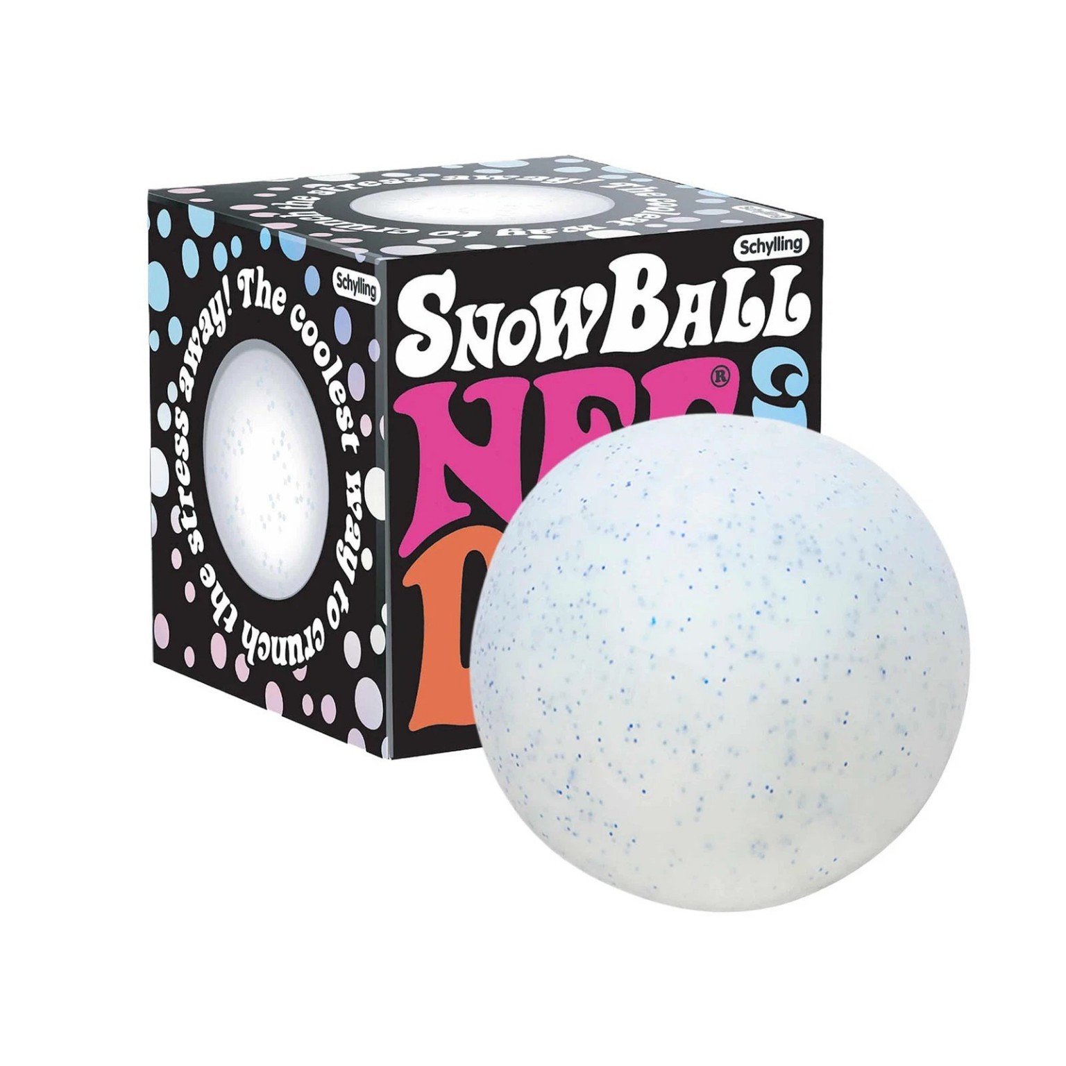White speckled NeeDoh Snow Ball Crunch with its packaging
